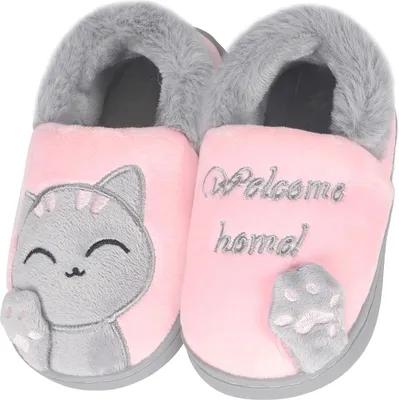 Image de ASKSA Filles Garçons Chaussons en Coton Chauffé Enfants Hiver Doublé Pantoufles Douces avec Chat Cartoon Antidérapant Pantoufles Maison Intérieur, Rose, Taille : 26/27 EU