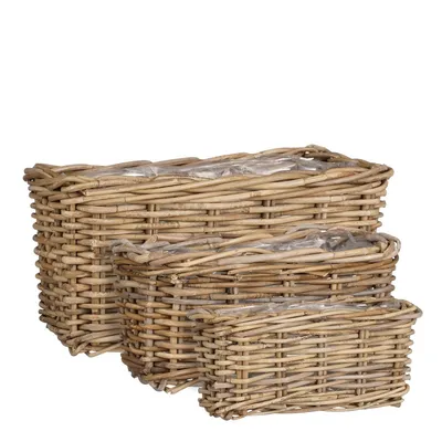Productafbeelding van Mica Decorations Marcia Plantenmand voor Buiten - Set van 3 - L40 x B23 x H20 cm - Rotan - Grijs