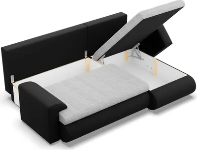 Produktbild von Rechts Ecksofa mit Schlaffunktion FORESTA, Sofa mit bettkasten 230x159cm, Grau + Schwarz