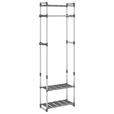 Zdjęcie produktu dla Wieszak na ubrania z 3 półkami, srebrny 59x29x192 cm, aluminium