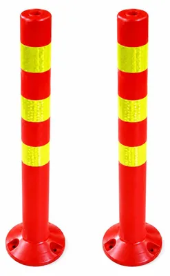 Obrázek produktu pro sada 2 zábranových sloupků [výška 72,5 cm] - reflexní zábranový sloupek | zábrana s podstavcem [upevnění pomocí šroubů] | zábranový sloupek | barva parkového sloupku červená | vymezovač | patník