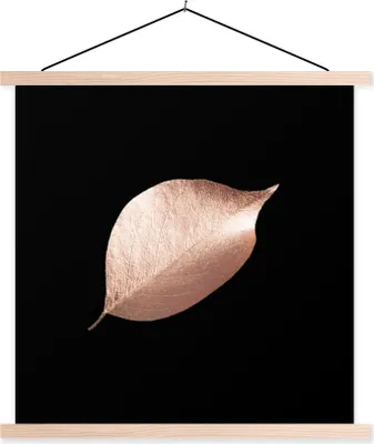Produktbild von MuchoWow® Textilposter Gold - Rosa - Blatt 120x120 cm mit holzfarbenen Rahmen - Textil-Poster