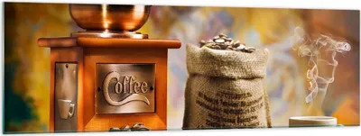 Produktbild von Bilder auf glas - Kaffee Körner Mühle Tasse - 160x50cm - Glasbilder - Wandbilder - Kunstdruck - zum Aufhängen bereit - Wanddekoration aus Glas - Glas Bilder - Wandbild auf Glas - GAB160x50-2592