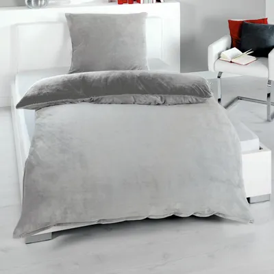 Produktbild von Malika Mikrofaser-Cashmere-Touch-Bettwäsche 2-teilig, 155 × 220 + 80 × 80 cm, Silber-Anthrazit
