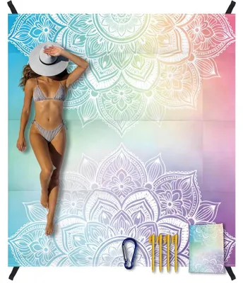 Produktbild von Solidchoice – Wasserdichte Stranddecke mit Mandala-Muster, 200 x 180 cm, inklusive 4 Heringe