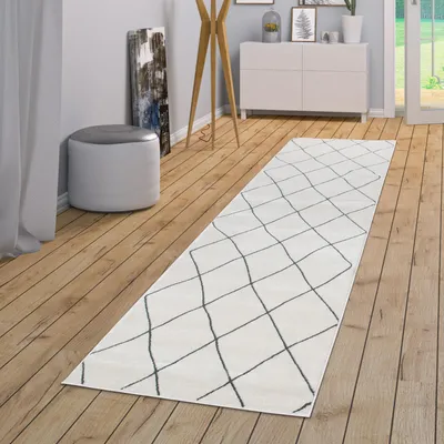 Produktbild von TT Home Wohnzimmer Teppich Mit Skandi Rauten Design Moderner Kurzflor, Hell In Weiß Größe 80x150 cm