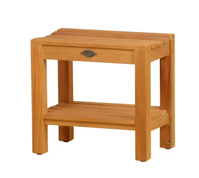 Produktbild von Duschhocker Holz Stella Premium Duschbank mit Ablage Badhocker Massivholz Badsitz und Anti-Rutsch-Füße, ergonomisch und pflegeleicht