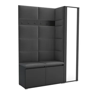 Produktbild von Garderobe LUTON 7 BLACK 15 - Farbe: schwarz, moderne Garderobe 40x145x186 cm, funktionelle Lösung für den Flur, Garderobe, Möbel für den Flur,
