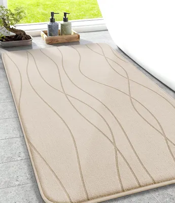 Produktbild von Badezimmerteppich aus Memory-Schaum mit rutschfester Unterseite, waschbar, 50 x 80 cm, beige