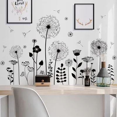 Produktbild von Schwarze Pflanzen Wandsticker große Blumen Dekoration
