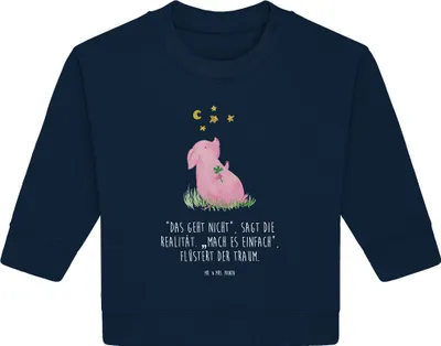 Produktbild von Mr. & Mrs. Panda Organic Baby Pullover Schwein Glück 24. - 36. Monat - French Navy - Geschenk, Bullover, Sterne, Glücksbringer, Ziele, Motivation, Lustige Sprüche, Träume