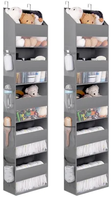 Image de Organiseur de porte à 5 compartiments, lot de 2, accroche-porte, étagère de porte grise, accroche-porte pour chambre à coucher, accroche-porte