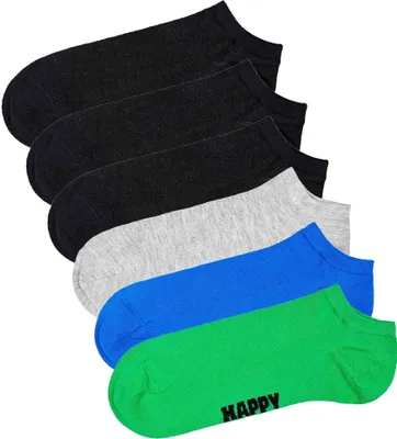 Zdjęcie produktu dla Happy Socks skarpetki uni  do trampek, opakowanie 6 sztuk - Solid Socks Low, mieszanka bawełny, jednokolorowe czarny/szary/niebieski/zielony 36-40