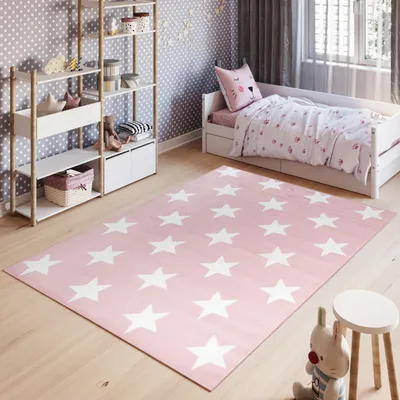 Obrázek produktu pro Koberec Dětský pokoj Obývací pokoj Ložnice Krátký vlas Moderní design Dětský koberec Růžová Bílá hvězda Koberec  200 x 300 cm