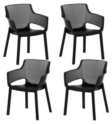 Produktbild von 4x Stapelbare Gartenstühle - Terrassenstühle aus Kunststoff mit Armlehnen in Anthrazit, wetterfest und stapelbar für Garten, Terrasse und Balkon
