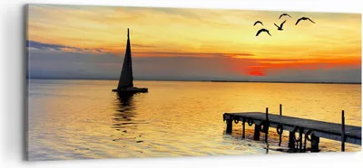 Produktbild von Bild auf Leinwand - Leinwandbild - Strand landschaft wasser brücke - 120x50cm - Wand Bild - Wanddeko - Leinwanddruck - Bilder - Kunstdruck - Leinwand bilder - Wandkunst - AB120x50-2535