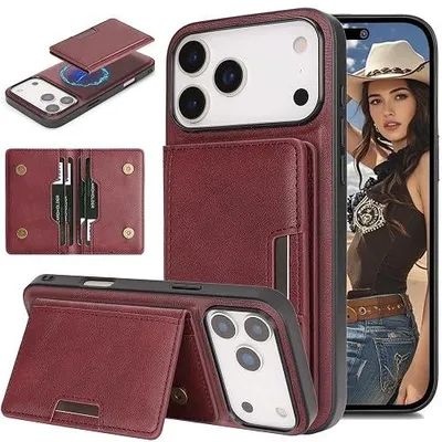 Zdjęcie produktu dla Etui magnetyczne iphone 17 pro z portfelem na karty skóra