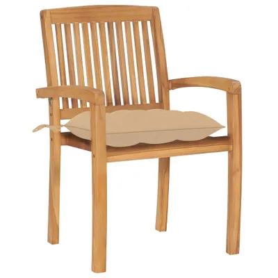 Image de vidaXL Chaises de jardin 2 pcs. avec coussin beige teck massif