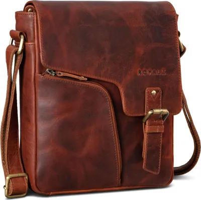 Produktbild von ROYALZ "Denver" Moderne Vintage Umhängetasche Herren klein Leder - kleine Schultertasche aus Echtleder für Alltag Freizeit Ausflüge - Ledertasche zum Umhängen