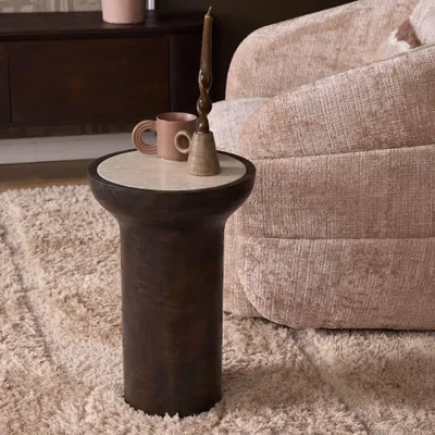 Produktbild von Starfurn Beistelltisch Zoë, braunes Marmor, 33 cm