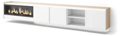 Produktbild von TV-Möbel Holzeffekt weiß und eiche 315x35x50cm Kamin mit Feuereffekt
