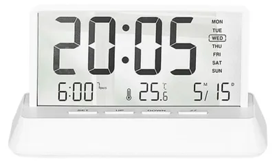Produktbild von Digitaler Wecker mit großem Display, Zeit, Datum, Woche & Temperatur, 12/24H, Snooze-Funktion, minimalistisches Design, weiß + transparent
