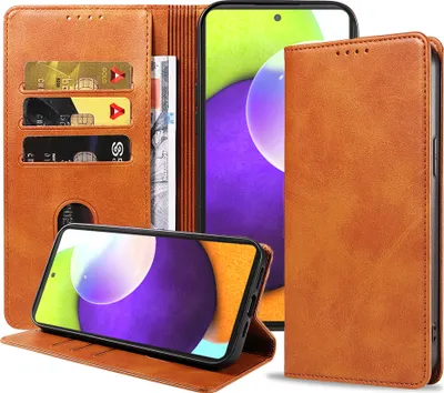 Immagine prodotto di Smartphonica Custodia in pelle per Samsung Galaxy A52 con chiusura magnetica e portacarte - Marrone