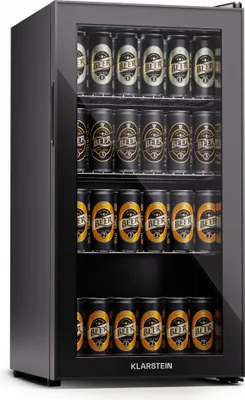 Produktbild von Klarstein Kühlschrank mit Glastür, Leiser Edelstahl-Kühlschrank, Indoor/Outdoor Getränkekühlschrank, Schmaler Weinkühlschrank für Getränke, 74L Kühlschrank mit Herausnehmbare Ablagen, 3-18°C