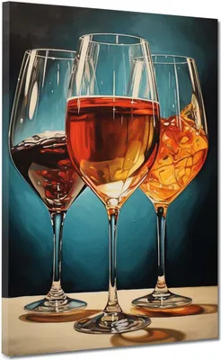 Produktbild von Cheers 3 Weingläser Gläser Leinwandbild Wandbild Kunstdruck XL Wanddeko: 60x80x2cm