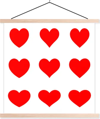Produktbild von MuchoWow® Textilposter Eine Illustration mit neun roten Herzen 40x40 cm mit holzfarbenen Rahmen - Posterleiste