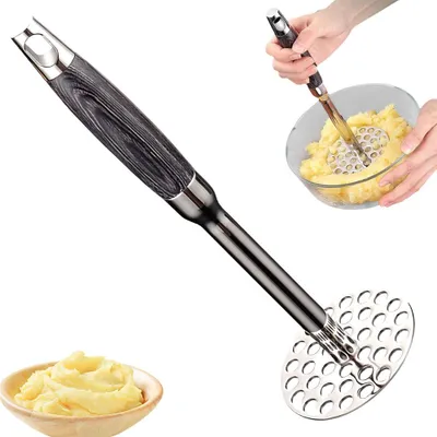 Produktbild von Kartoffelstampfer - mit Aufhängeöse - Pürierstampfer - Edelstahl 316 – 26.5cm lang, Durchmesser des Stampfers 8.5cm - Für Kartoffeln, Gemüse und Obst