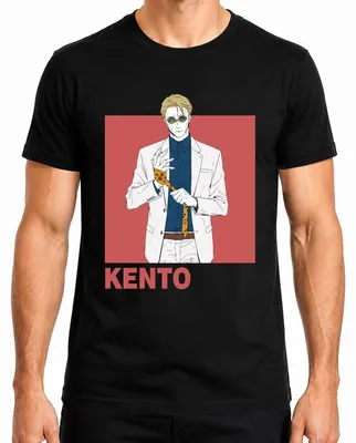 Productafbeelding van Kento Anime herenpak, zonnebril, stropdas, cadeau, retro, heren T-shirt, zwart, maat L