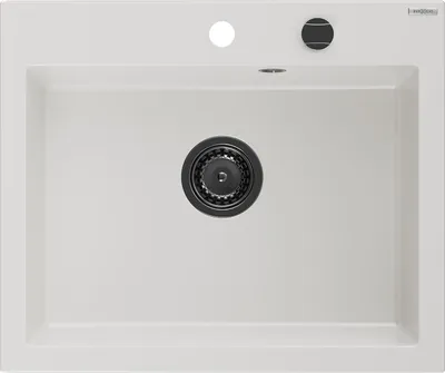 Produktbild von Mexen Elix Granitspüle 1-beckig 600 x 500 mm, weiß, schwarzer Siphon - 6525601005-20-B
