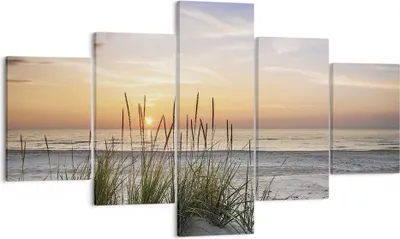 Produktbild von Bild auf Leinwand - Leinwandbild - 5 Teile - Westen Sonne Strand - 125x70cm - Wand Bild - Wanddeko - Wandbilder - Leinwanddruck - Bilder - Wanddekoration - Leinwand bilder - Wandbild - EA125x70-4201