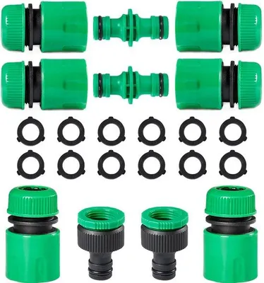 Immagine prodotto di Set di raccordi per tubi da giardino - Verde/Nero - Raccordo rapido - Adattatore rapido - Raccordo per tubo da giardino e raccordo - Set di raccordi con O-ring - Adattatore per tubo - Set per tubi da giardino