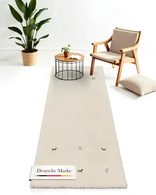 Produktbild von carpetfine Wollteppich Gabbeh Uni Läufer Weiß 80x300 cm | Moderner Teppich für Wohn- und Schlafzimmer