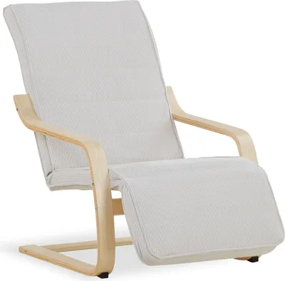 Image de Fauteuil relax avec repose-pieds Côtelé Gris Fauteuil relaxant Naturelle Chaise longue en bois Fauteuil confort