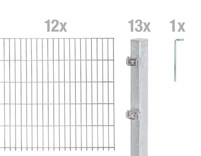 Produktbild von Alberts Doppelstabmatten Zaun, Höhe 120 cm, Länge 24 m, Zaun-Komplettset zum Einbetonieren, feuerverzinkt, Pfosten 60x40 mm
