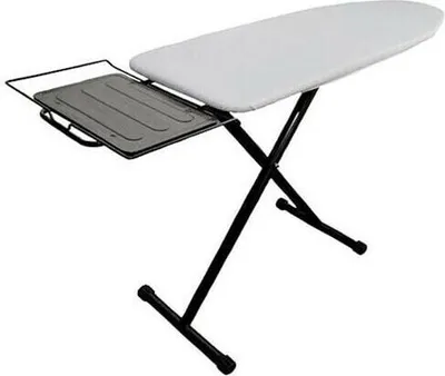 An ironing board with a steam iron rest is shown against a white background.