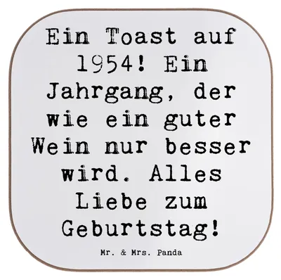 Produktbild von Mr. & Mrs. Panda Holzuntersetzer Spruch 1954 Geburtstag - Weiß - Geschenk, Untersetzer Glas, besondere Menschen, Wein Jahrgang, Feiern, Geburtsjahr, Happy Birthday, Alter