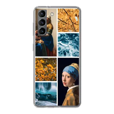 Produktbild von MuchoWow® Handyhülle Schutzhülle Hülle für Samsung Galaxy S21 Milchmädchen - Mädchen mit Perlenohrring - Collage Silikon Softcase Handy Hülle - Softcase