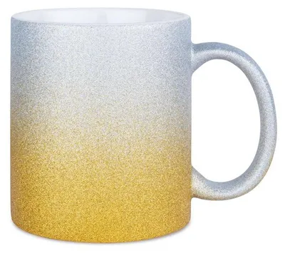 Produktbild von Plottermarie Sublimationsrohlinge Sublimations-Tassen für personalisierte Geschenkideen – Sublimationsrohlinge, Fotogeschenke, Personalisierung & DIY Glitzertasse mit Verlauf Yellow-Silver 2er Set