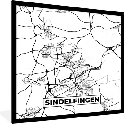 Produktbild von MuchoWow® Gerahmtes Poster Sindelfingen - Karte - Stadtplan 40x40 cm - Poster mit Schwarzem Bilderrahmen Wandposter Rahmen Foto Bilder - Mit Rahmen - Wanddekoration Schlafzimmer