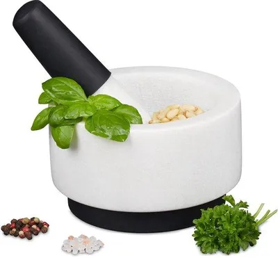 Produktbild von Famanu Mörser mit Stößel für Kräuter und Gewürze - nachhaltig und mit Silikonfuß - weiß - D: 14 cm