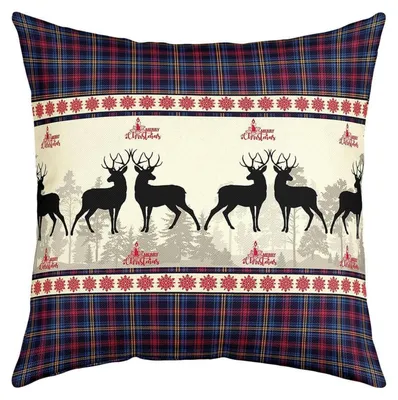 Produktbild von Kissenbezüge 45x45 cm Set 4 Stück Weihnachten Hirsch Elch Geometrisch Polyester