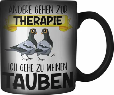 Produktbild von Trendation - Taubenzüchter Geschenk Zaubenzucht Zubehör Tauben Farbwechsel Zauber-Tasse Lustiger Spruch Taubenflüsterer Taubenliebhaber Becher (Schwarz)