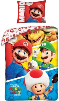 Produktbild von Unyqoos® Super Mario Bettbezug-Set – Bettbezug 140x200 cm mit Kissenbezug 65x65 cm für Einzelbett, beidseitig bedruckt, Polyester