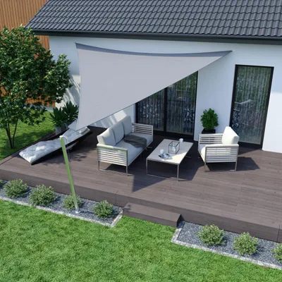Produktbild von Sonnensegel 5x5x5m dreieckig hellgrau Polyester wasserabweisend UV-Schutz Balkon Terrasse Garten jarolift