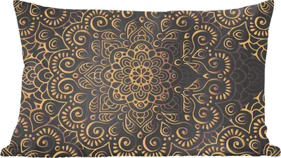 Produktbild von MuchoWow® Zierkissen Sofakissen Wohnzimmer Dekokissen 50x30 cm Goldenes Muster auf schwarzem Hintergrund - Wohnzimmerdekoration - Polster mit Photo