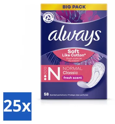 Imagen del producto de 25 unidades de protectores diarios Always Discreet Fresh, talla Normal, paquete económico